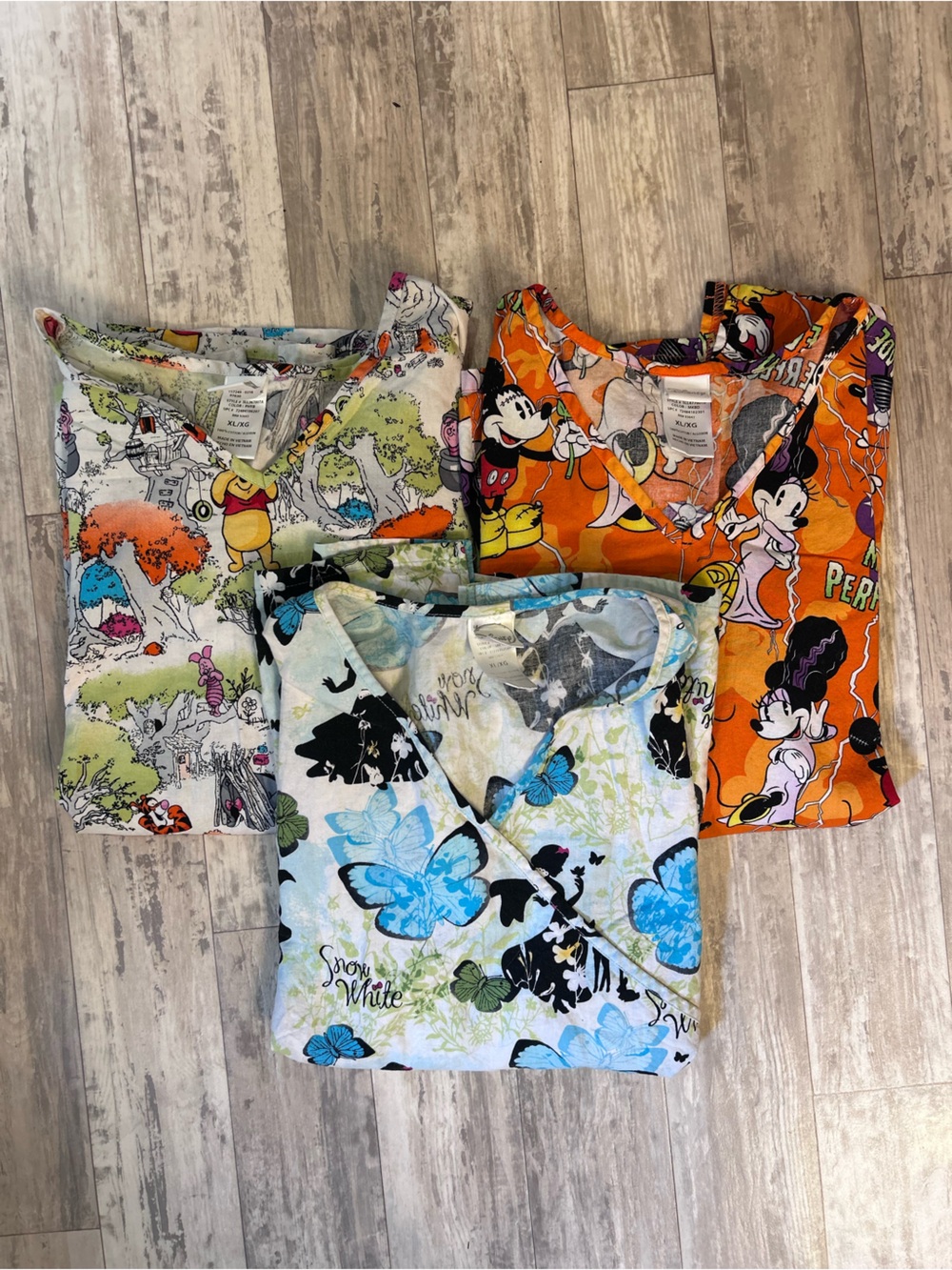Disney Scrub Top Bundle: Snow White, Mickey Halloween and Winnie the Pooh all XL